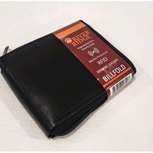 River Ridge‎ Mens Black  Genuine Leather BillFold Zipper Wallet